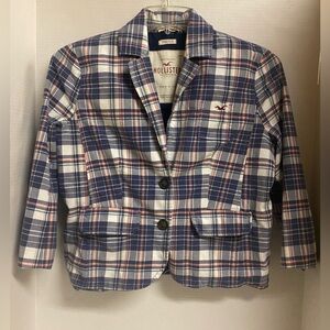 Hollister Plaid Blazer - Navy and Red Y2K Size L